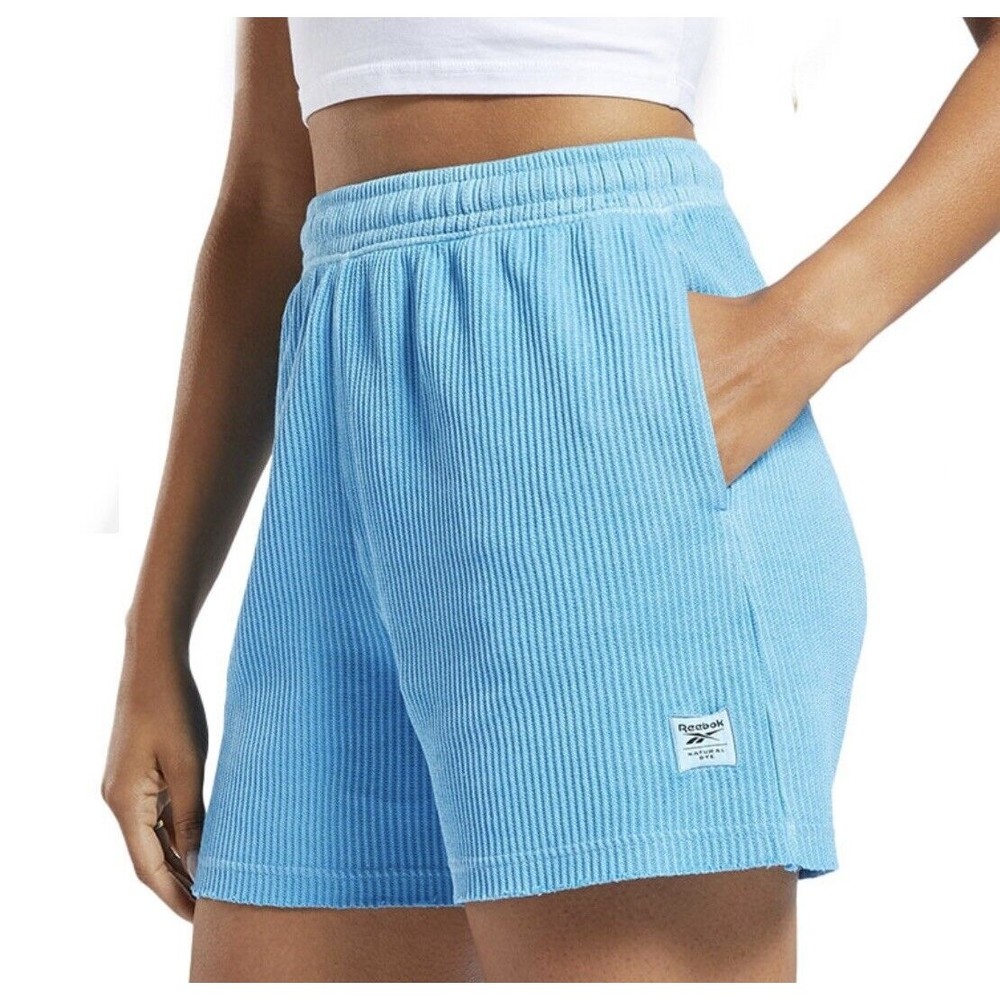 Reebok Women's Waffle Knit Shorts Size S Small Essential Blue Drawstring NWT